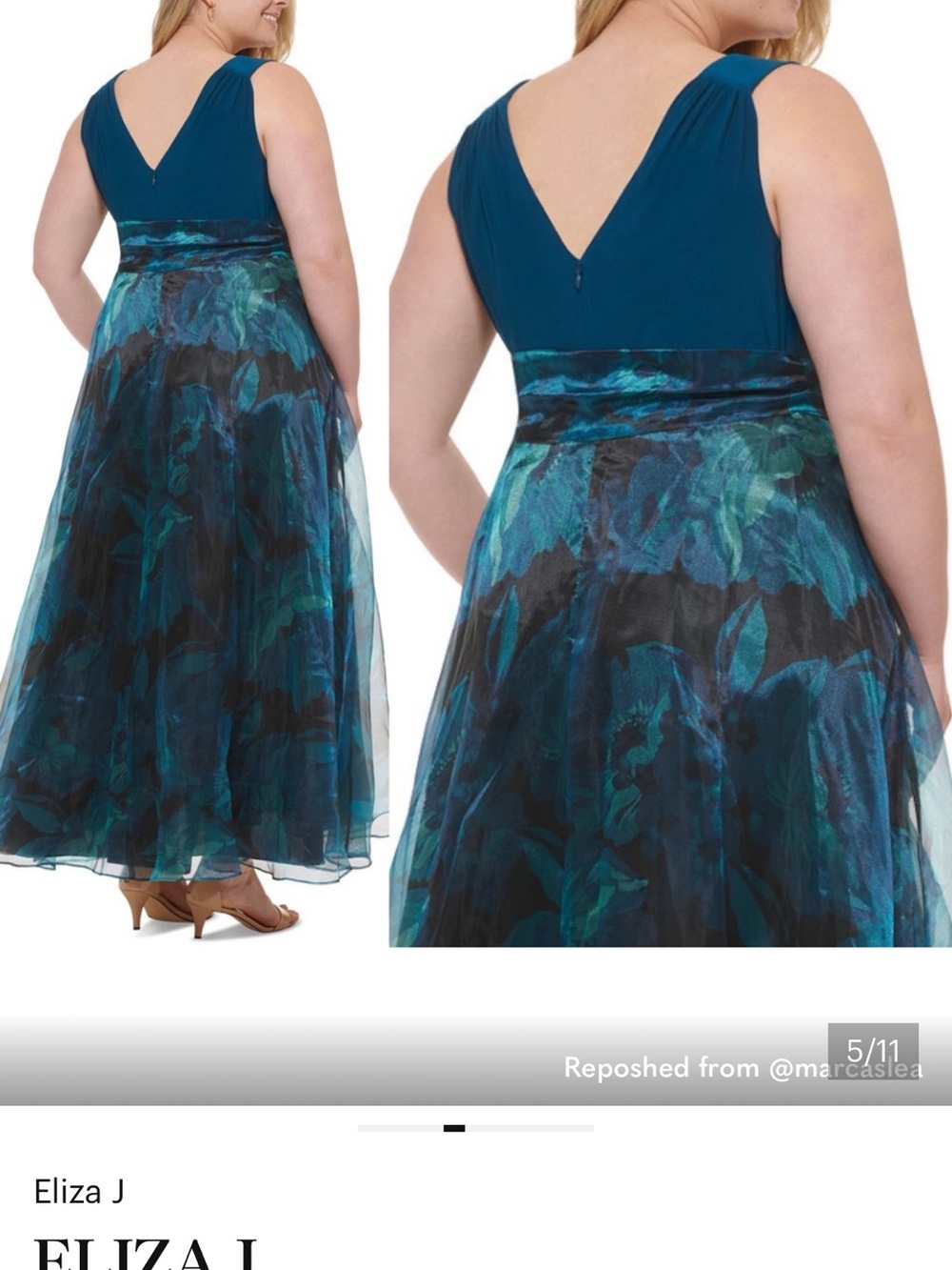 Eliza J Teal and Black Floral V-Neck Maxi Dress